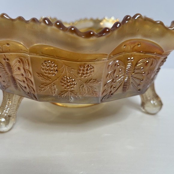 Antique 1910s Fenton Butterfly & Berry Centerpiece Carnival Glass Bowl - Picture 4 of 8